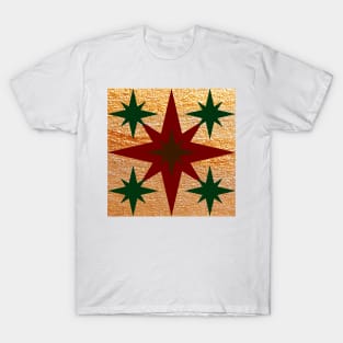 Red, Green and Gold Star Design 2 T-Shirt